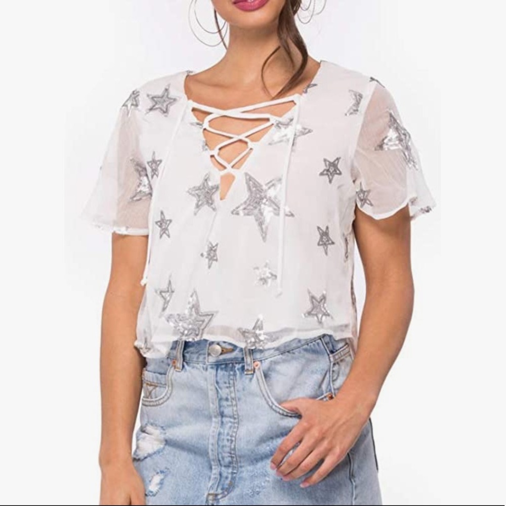 Show Me Your Mumu Oasis Lace Up Top XS